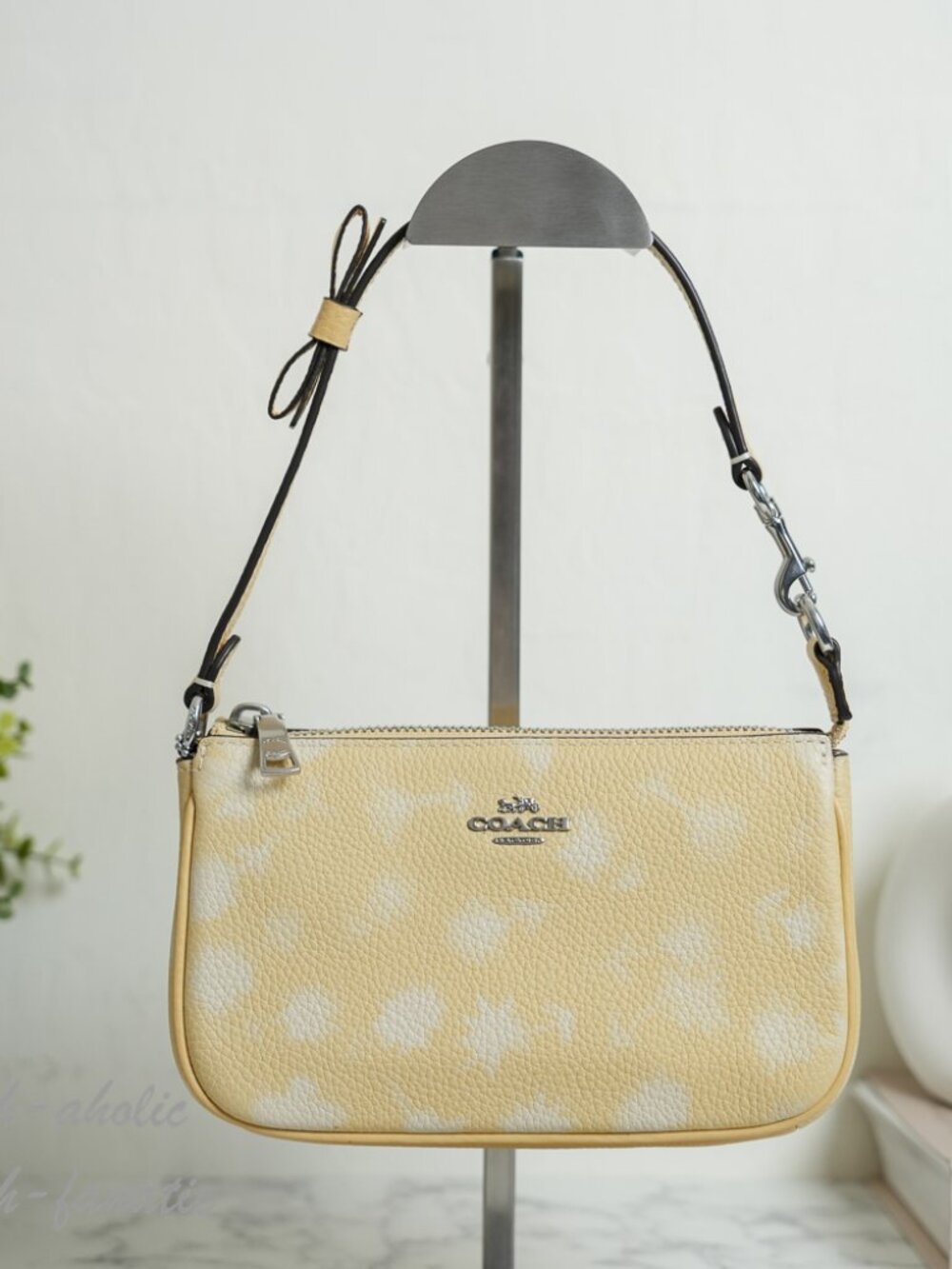 Coach CDW28 Nolita 19 With Floral Print And Bow in Washed Yellow NWT